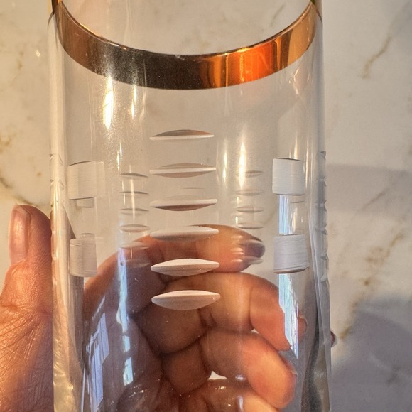 Vintage MCM Highball Gold Rim Glasses Etched Glass Set Of 6 Barware - Picture 5 of 10